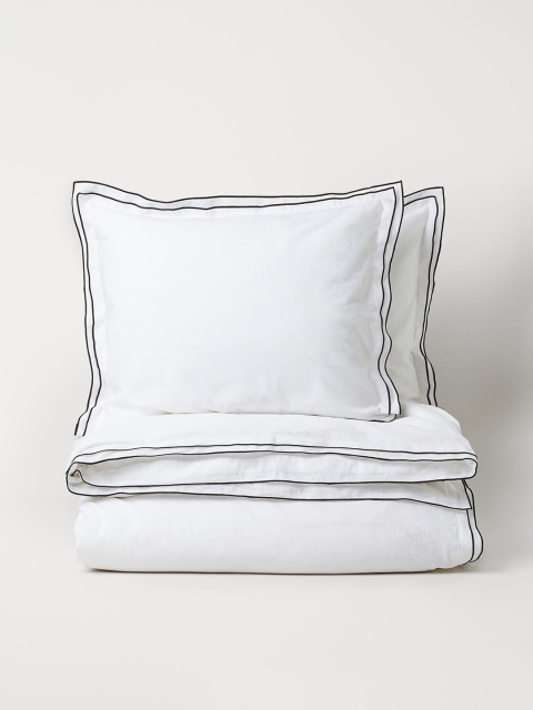 

H&M White Linen-Blend Double Duvet Cover Set
