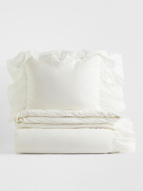 

H&M White Flounce-trimmed Pure Cotton Double Duvet Cover Set