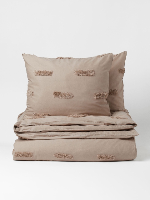 

H&M Beige Self Design 144 TC Cotton Double/King Duvet Cover Set