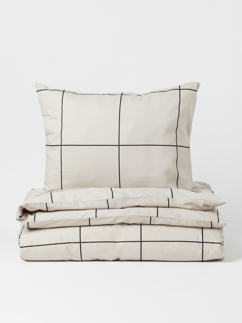 

H&M Beige & Black Checked Single Duvet Cover Set