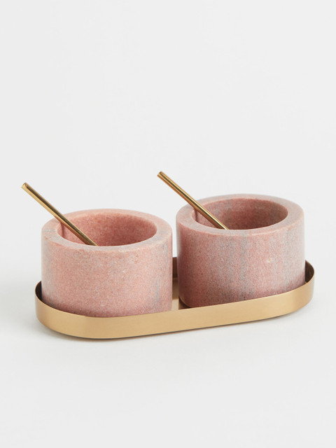 

H&M Pink Solid Stone Salt And Pepper Bowls & Tray