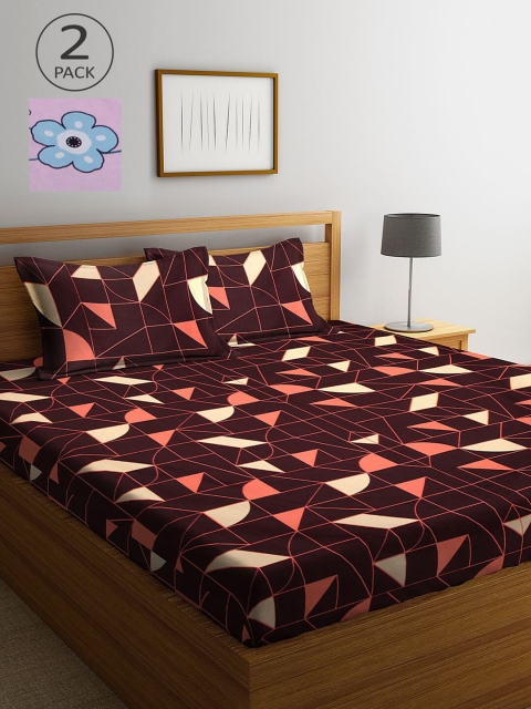 

KLOTTHE Brown & Pink Geometric 210 TC 2 King Bedsheet with 4 Pillow Covers