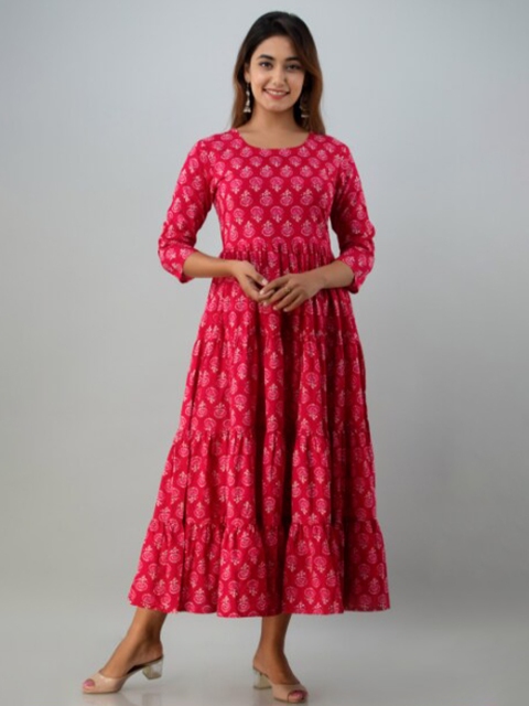 

GLAM ROOTS Pink Ethnic Motifs Midi Dress