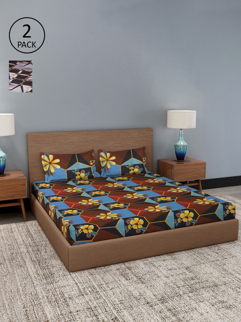 

Dhrohar Assorted Floral 180 TC Set Of 2 King Bedsheet with 4 Pillow Covers