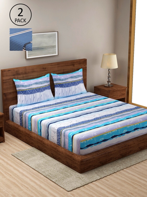

Dhrohar Assorted Striped Cotton 250 TC 2 King Bedsheet with 4 Pillow Covers