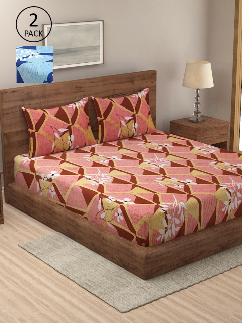 

Dhrohar Red & Blue Floral 250 TC 2 King Bedsheet with 4 Pillow Covers