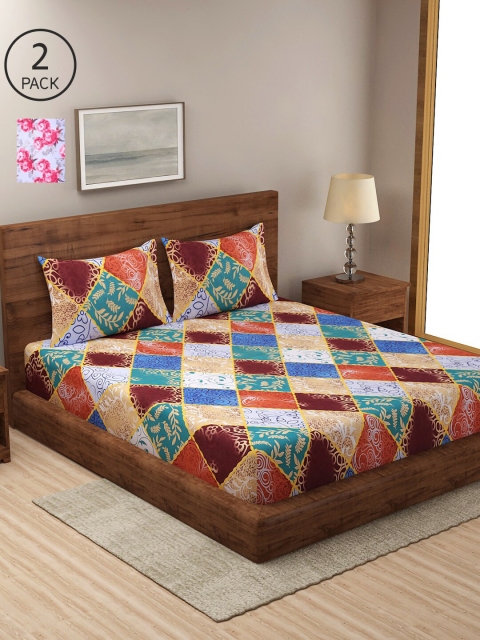 

Dhrohar Red & Pink Floral 210 TC 2 King Bedsheet with 4 Pillow Covers