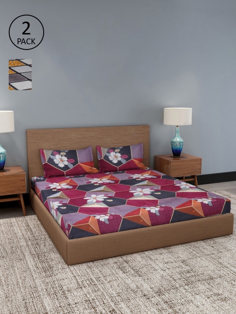 

Dhrohar Set Of 2 Multicoloured Floral 180 TC King Bedsheet with 4 Pillow Covers, Multi