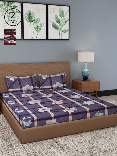 

Dhrohar Assorted Floral 180 TC Set Of 2 King Bedsheet with 4 Pillow Covers