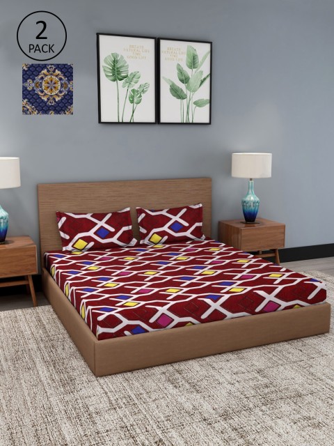 

Dhrohar Red & Navy Blue Floral 180 TC 2 King Bedsheet with 4 Pillow Covers