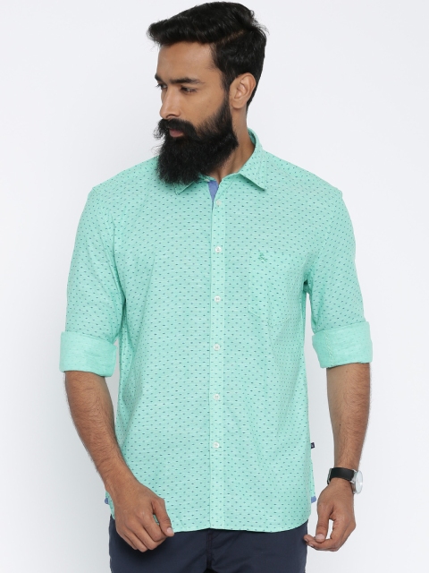 

Parx Sea Green Printed Slim Fit Casual Shirt