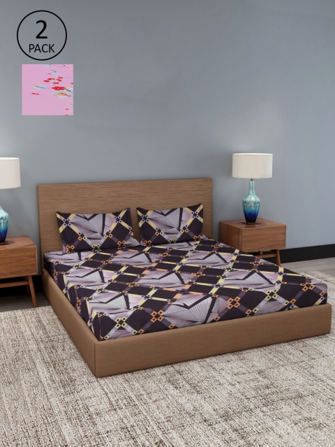 

Dhrohar Coffee Brown & Pink Geometric 180 TC 2 King Bedsheet with 4 Pillow Covers