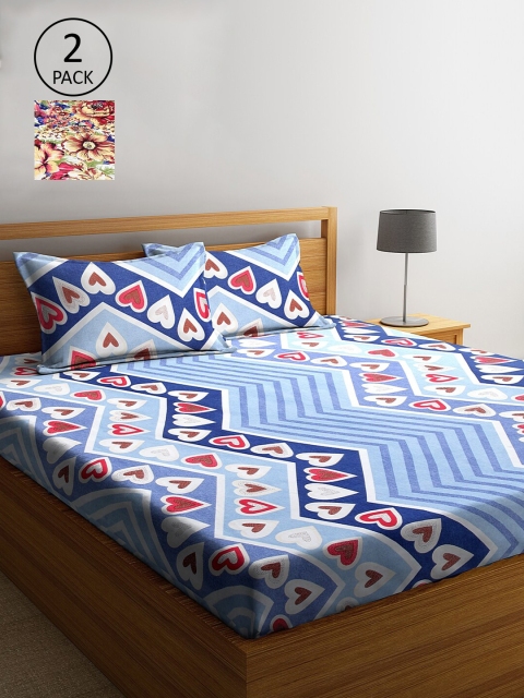 

Dhrohar Multicoloured Floral Set of 2 King Bedsheet with 4 Pillow Covers, Multi