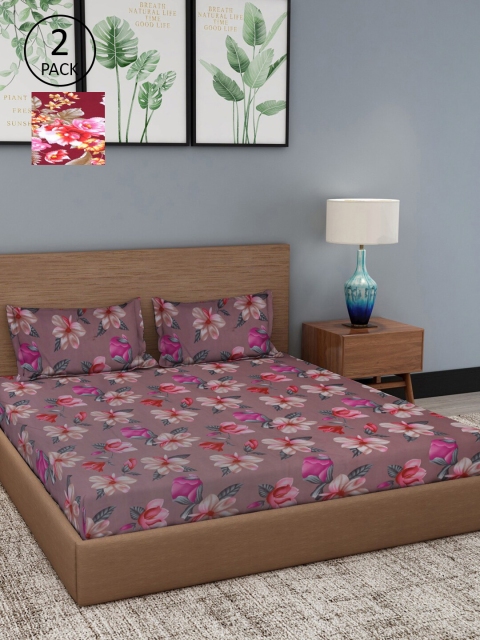 

Dhrohar Assorted Floral 180 TC Set Of 2 King Bedsheet with 4 Pillow Covers