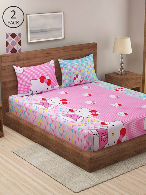 

Dhrohar Multicoloured Graphic Set of 2 King Bedsheet with 4 Pillow Covers, Multi