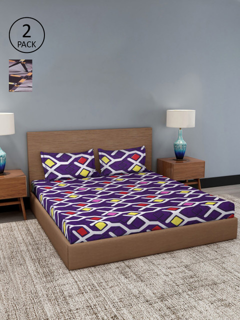 

Dhrohar Set Of 2 Blue & Black 180 TC King Bedsheet with 4 Pillow Covers