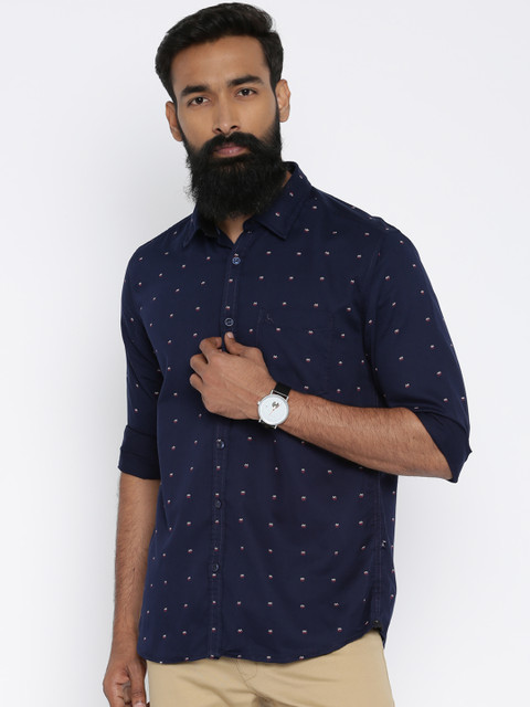 

Parx Navy Slim Fit Printed Casual Shirt, Navy blue