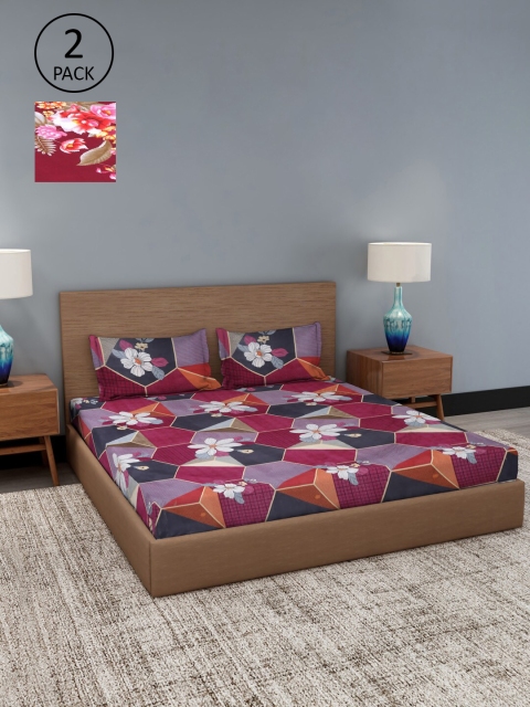 

Dhrohar Red Floral 180 TC 2 King Bedsheet with 4 Pillow Covers