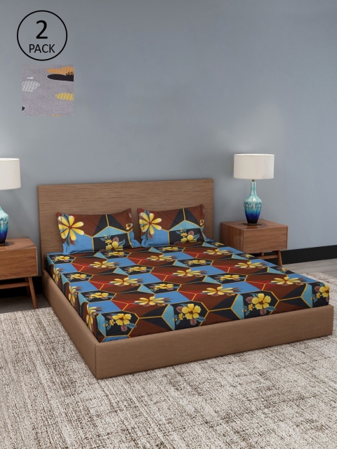 

Dhrohar Multicoloured Floral Set of 2 King Bedsheet with 4 Pillow Covers, Multi
