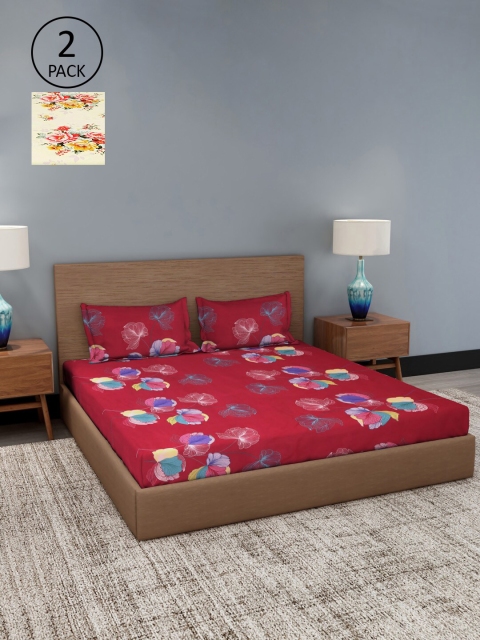 

Dhrohar Multicoloured Floral Set of 2 King Bedsheet with 4 Pillow Covers, Multi