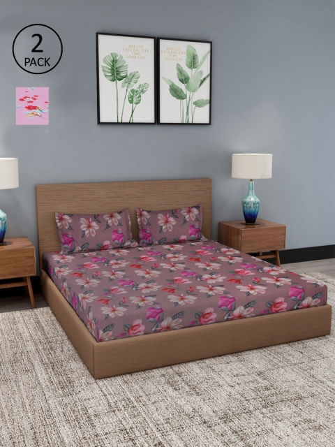 

Dhrohar Multicoloured Floral Set of 2 King Bedsheet with 4 Pillow Covers, Multi