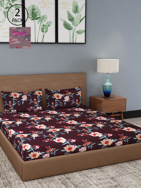 

Dhrohar Multicoloured Floral Printed 180 TC 2 King Bedsheet with 4 Pillow Covers, Multi
