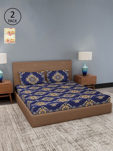 Dhrohar Assorted Ethnic Motifs 180 TC 2 King Bedsheets with 4 Pillow Covers