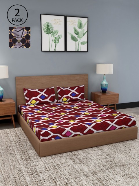 

Dhrohar Multicoloured Geometric Set of 2 King Bedsheet with 4 Pillow Covers, Multi