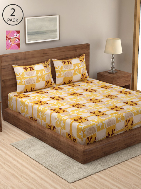 

Dhrohar Assorted Floral 250 TC Set Of 2 King Bedsheet with 4 Pillow Covers