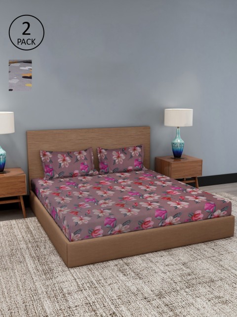 

Dhrohar Multicoloured Floral Set of 2 King Bedsheet with 4 Pillow Covers, Multi
