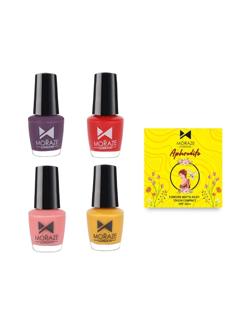 

Moraze Combo of Compact, 9gm & 4-Pack Nail Polish, 5ml each - Shala, Pheonix, Netflix, Sun, Multi