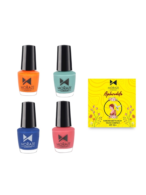

Moraze Pack of 4 Multi-Coloured Nail Polish with Compact Powder