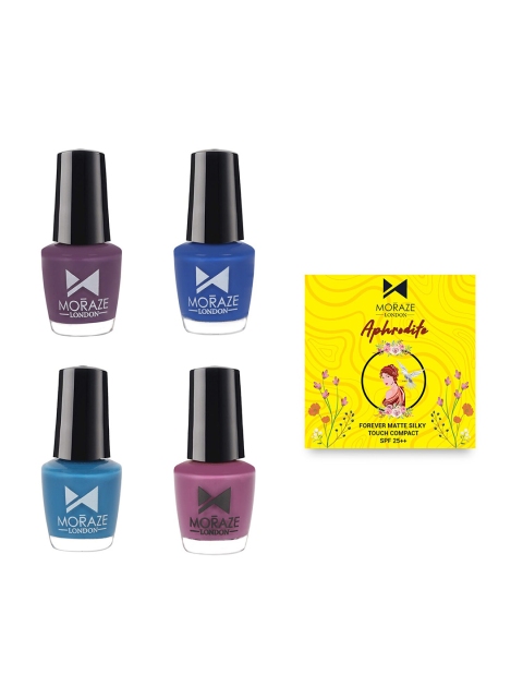 

Moraze Pack of 4 Matte Pareben Free Nail Polish & Compact Powder Combo With SPF 25 ++, Purple