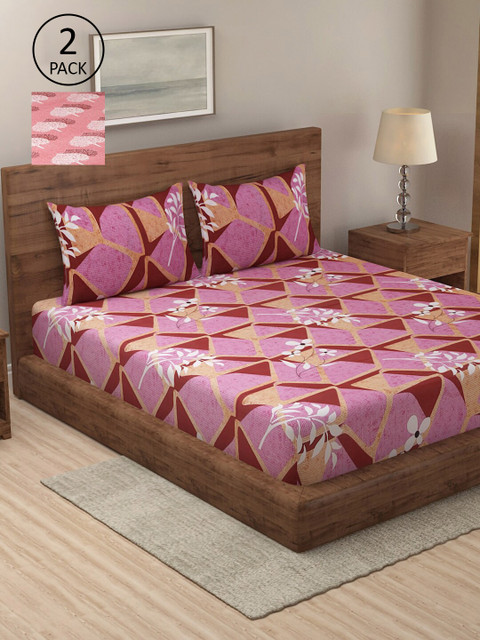 

Dhrohar Multicoloured Floral Set of 2 King Bedsheet with 4 Pillow Covers, Multi
