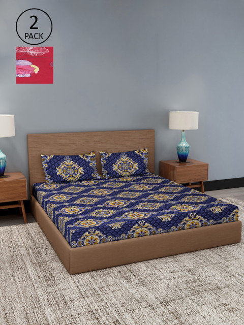

Dhrohar Set of 2 Assorted Floral Printed 180 TC 2 King Size Bedsheet with 4 Pillow Covers