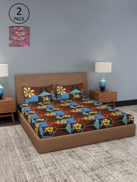 

Dhrohar Multicoloured Floral Set of 2 King Bedsheet with 4 Pillow Covers, Multi