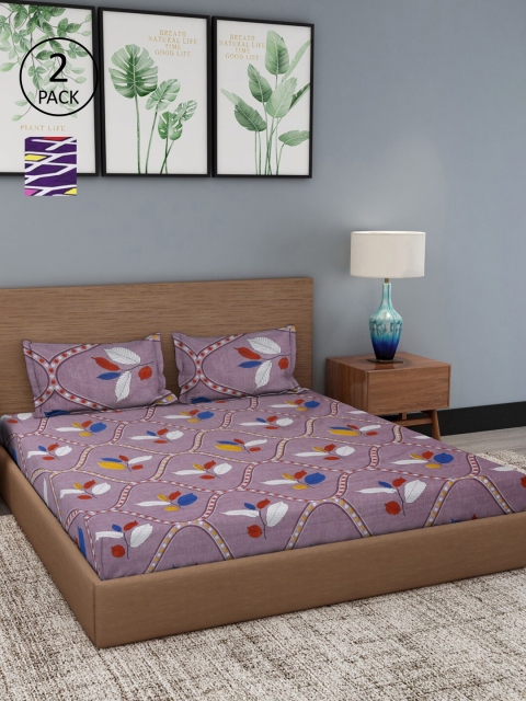 

Dhrohar Multicoloured Floral Set of 2 King Bedsheet with 4 Pillow Covers, Multi