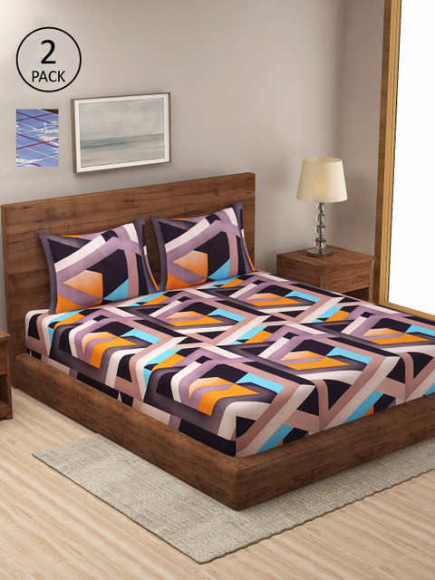 

Dhrohar Set Of 2 Multicoloured 210 TC King Bedsheet with 4 Pillow Covers, Multi