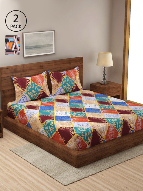 

Dhrohar Multicoloured Floral Set of 2 King Bedsheet with 4 Pillow Covers, Multi