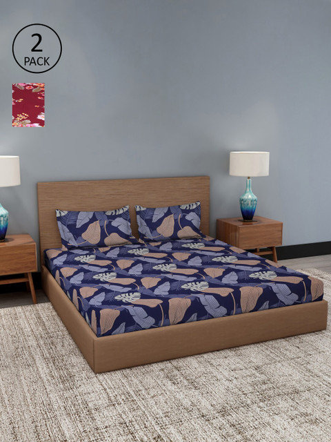 

Dhrohar Blue & Maroon Floral 180 TC 2 King Bedsheet with 4 Pillow Covers