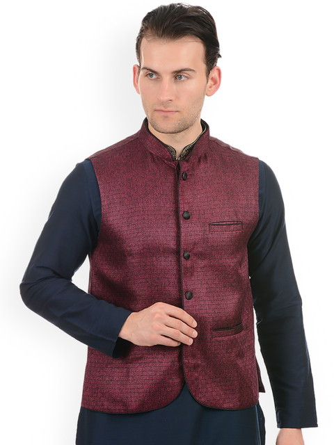 

Ethnicity Men Maroon Woven Design Nehru Jacket