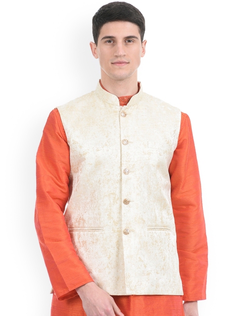 

Ethnicity Men Cream-Coloured Geometric Longline Tailored Jacket