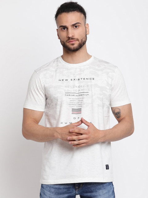 

Cantabil Men Off White Typography Printed Raw Edge T-shirt