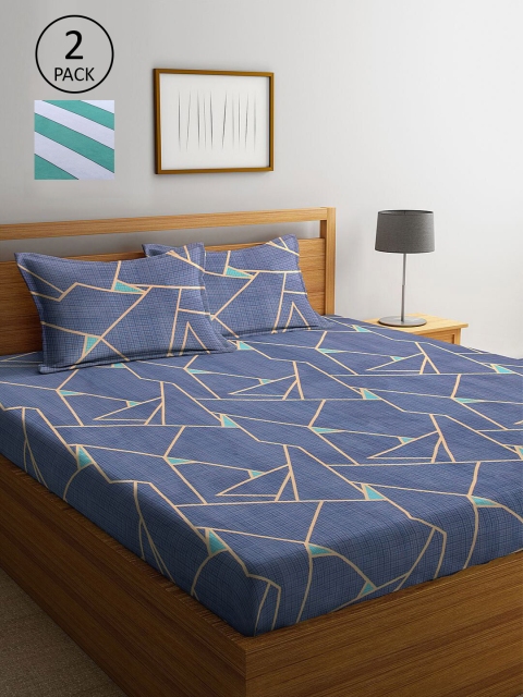 

KLOTTHE Multicoloured Geometric 210 TC 2 King Bedsheet with 4 Pillow Covers, Multi