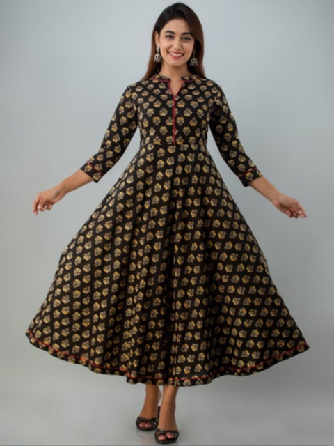

GLAM ROOTS Black Ethnic Motifs Maxi Dress