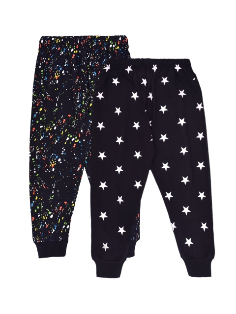

Kiwi Kids Pack Of 2 Black Printed Pure Cotton Joggers