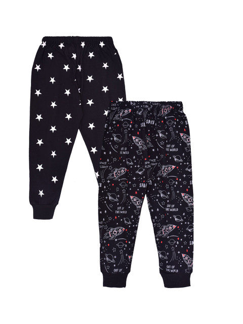 

Kiwi Kids Pack Of 2 Printed Pure Cotton Joggers, Black