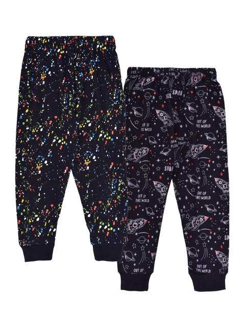 

Kiwi Kids Pack Of 2 Black Regular Fit Printed Cotton Joggers