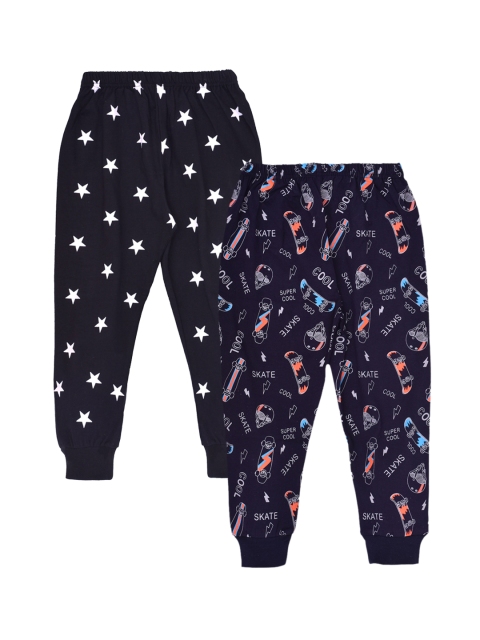 

Kiwi Pack of 2 Kids Black & Navy Blue Printed Cotton Joggers