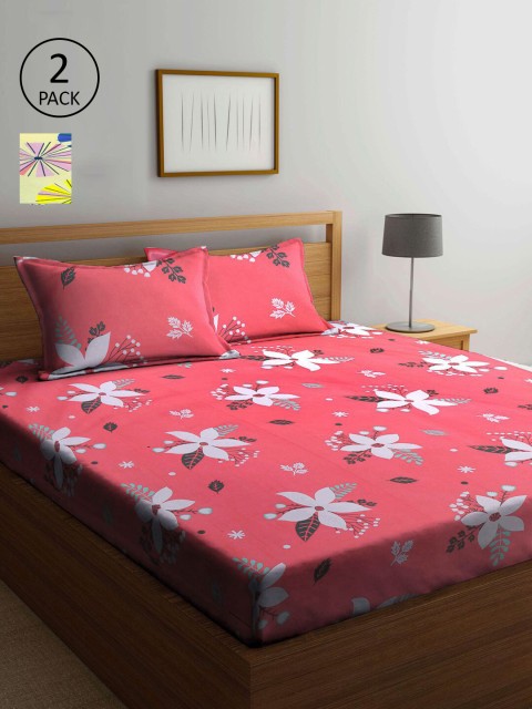 

KLOTTHE Pink & Yellow Floral 210 TC 2 King Bedsheet with 4 Pillow Covers